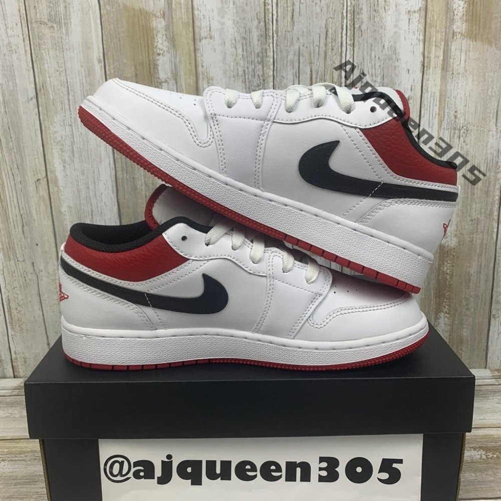 Air Jordan 1 Low White Gym Red Black GS 553560-118 - Picture 3 of 6
